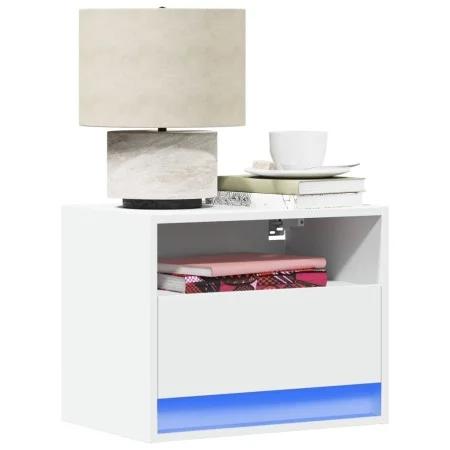 Wall-mounted bedside tables with LED lights, 2 units, white by , Nightstands - Ref: Foro24-852062, Price: 60,94 €, Discount: %
