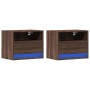 Wall-mounted bedside tables with LED lights, 2 units, brown oak. by , Nightstands - Ref: Foro24-852074, Price: 60,26 €, Disco...