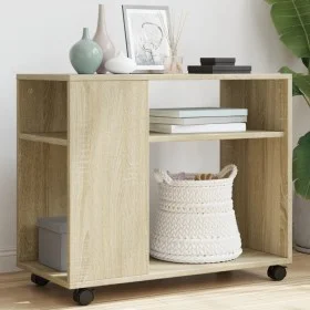 Mesa auxiliar con ruedas madera roble Sonoma 70x35x60 cm by , Side tables - Ref: Foro24-853148, Price: 57,26 €, Discount: %
