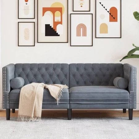 Zweiplätziges Chesterfield-Sofa mit dunkelgrauen Samtkissen. von , Sofas - Ref: Foro24-372684, Preis: 313,26 €, Rabatt: %