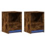 Mesita de noche luces LED 2 uds madera ingeniería roble ahumado by , Nightstands - Ref: Foro24-852028, Price: 68,85 €, Discou...