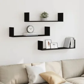Estantes de pared 3 uds madera de ingeniería negro 80x18x18 cm by , Shelves and shelves - Ref: Foro24-853291, Price: 35,80 €,...