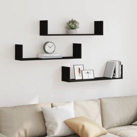 Estantes de pared 3 uds madera de ingeniería negro 80x18x18 cm de , Estantes y estanterías - Ref: Foro24-853291, Precio: 36,4...