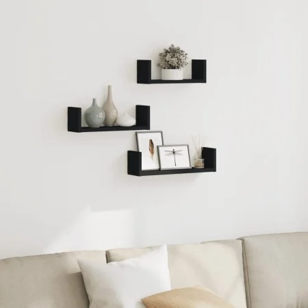 Estante de pared 3 unidades madera de ingeniería negro de , Estantes y estanterías - Ref: Foro24-853309, Precio: 19,20 €, Des...