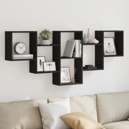 Estantería de pared madera de ingeniería negra 159x18x66 cm de , Estantes y estanterías - Ref: Foro24-853300, Precio: 51,58 €...