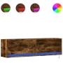 Mueble de TV de pared con luces LED roble ahumado 140x31x38 cm de , Muebles TV - Ref: Foro24-852373, Precio: 99,69 €, Descuen...