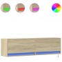 Mueble de TV de pared con luces LED roble Sonoma 140x31x38 cm de , Muebles TV - Ref: Foro24-852371, Precio: 98,28 €, Descuent...