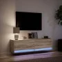 Mueble de TV de pared con luces LED roble Sonoma 140x31x38 cm by , TV Furniture - Ref: Foro24-852371, Price: 94,21 €, Discoun...