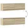 Mueble de TV de pared con luces LED roble Sonoma 140x31x38 cm de , Muebles TV - Ref: Foro24-852371, Precio: 98,28 €, Descuent...