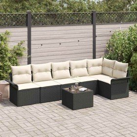 Conjunto de sofá de jardín con cojín 7 pcs Negro Poliratán