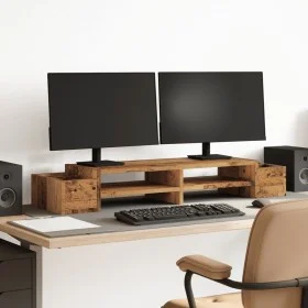 Soporte de pantalla con almacenaje color envejecido 100x27x15cm by , Computer bases and risers - Ref: Foro24-854695, Price: 3...