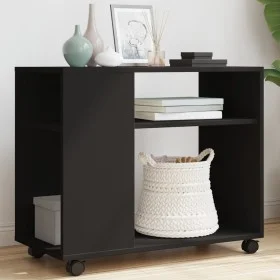 Mesa auxiliar con ruedas madera de ingeniería negra 70x35x60 cm by , Side tables - Ref: Foro24-853147, Price: 48,11 €, Discou...