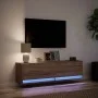 Mueble de TV de pared con luces LED marrón roble 140x31x38 cm by , TV Furniture - Ref: Foro24-852375, Price: 103,12 €, Discou...