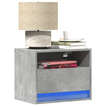 Mesita de noche de pared con luces LED gris hormigón by , Nightstands - Ref: Foro24-852067, Price: 32,88 €, Discount: %
