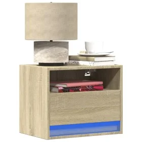 Mesita de noche de pared con luces LED roble Sonoma by , Nightstands - Ref: Foro24-852065, Price: 32,72 €, Discount: %
