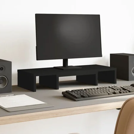 Soporte de pantalla ajustable madera negro 60x24x10,5 cm by , Computer bases and risers - Ref: Foro24-854626, Price: 21,11 €,...