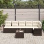 Conjunto de sofá de jardín con cojín 7 pcs Marrón Poliratán
