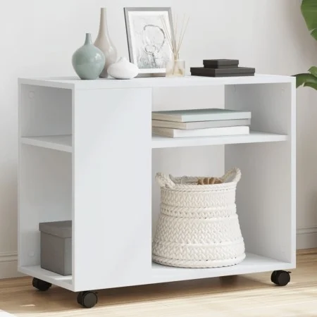 Side table with wheels, engineered wood, white, 70x35x60 cm by , Side tables - Ref: Foro24-853146, Price: 50,30 €, Discount: %
