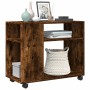 Side table with smoked oak wood wheels 70x35x60 cm by , Side tables - Ref: Foro24-853150, Price: 50,03 €, Discount: %