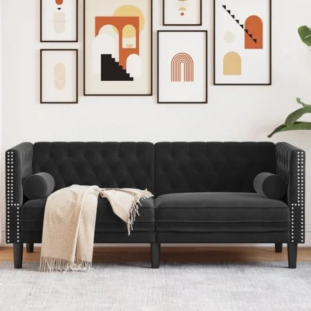 Zweisitziges Chesterfield-Sofa mit schwarzen Samtkissen. von , Sofas - Ref: Foro24-372688, Preis: 306,08 €, Rabatt: %