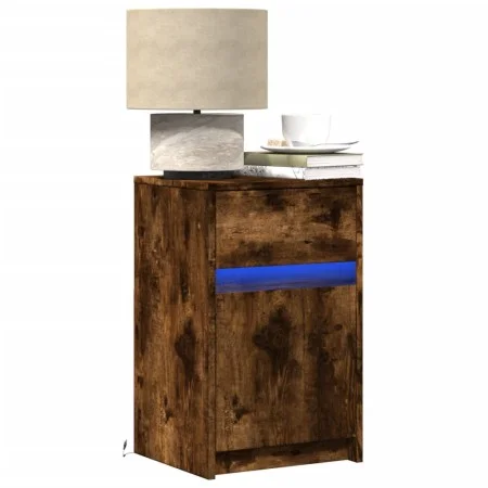 Bedside table with 2 LED lights, engineered wood, smoked oak. by , Nightstands - Ref: Foro24-852007, Price: 80,32 €, Discount: %