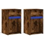 Bedside table with 2 LED lights, engineered wood, smoked oak. by , Nightstands - Ref: Foro24-852007, Price: 81,36 €, Discount: %