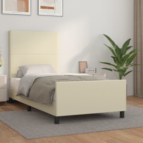 Estructura de cama sin colchón cuero sintético crema 90x190 cm