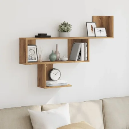 Engineered oak wood artisan wall shelf 100x15x70 cm by , Shelves and shelves - Ref: Foro24-853199, Price: 36,15 €, Discount: %