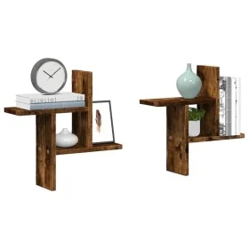Wall shelves 2 units smoked oak engineered wood 38x12x38cm by , Shelves and shelves - Ref: Foro24-853249, Price: 21,44 €, Dis...