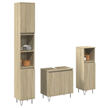 3-teiliges Badezimmermöbelset aus Eichenholz-Sonoma-Sperrholz. von , Badezimmermöbel - Ref: Foro24-3307674, Preis: 173,37 €, ...