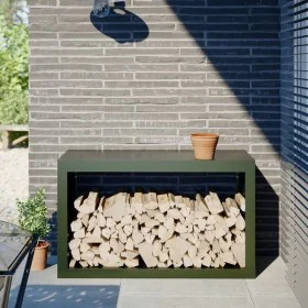 Green steel firewood rack 100x40x80 cm by , Firewood bags and holders - Ref: Foro24-850985, Price: 112,86 €, Discount: %