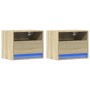 Wall-mounted bedside tables with LED lights, 2 units Sonoma oak. by , Nightstands - Ref: Foro24-852066, Price: 58,30 €, Disco...