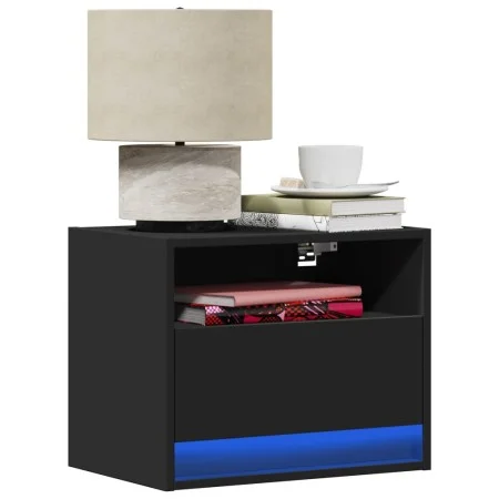 Wall-mounted bedside tables with LED lights, 2 units, black by , Nightstands - Ref: Foro24-852064, Price: 61,00 €, Discount: %