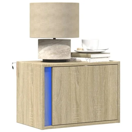 Wall-mounted bedside table with LED lights Sonoma oak by , Nightstands - Ref: Foro24-852093, Price: 35,47 €, Discount: %