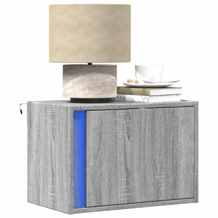 Wall-mounted bedside tables with LED lights, 2 units in Sonoma grey. by , Nightstands - Ref: Foro24-852100, Price: 61,76 €, D...