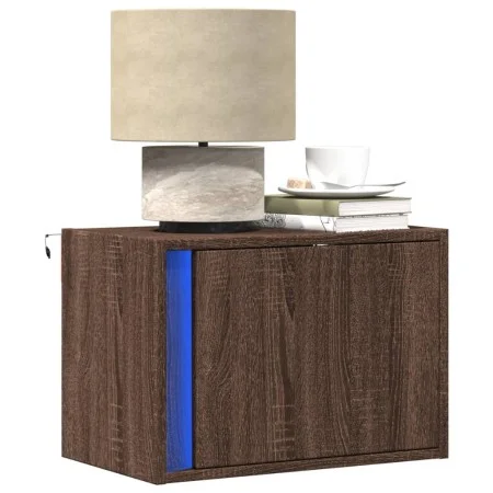Wall-mounted bedside tables with LED lights, 2 units, brown oak. by , Nightstands - Ref: Foro24-852102, Price: 61,76 €, Disco...