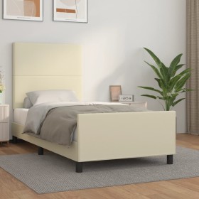 Estructura de cama sin colchón cuero sintético crema 90x200 cm