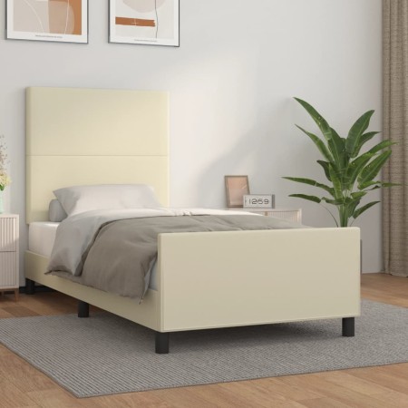 Estructura de cama sin colchón cuero sintético crema 90x200 cm