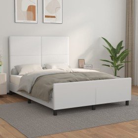 Estructura de cama sin colchón cuero sintético blanco 140x190cm Estructura de cama sin colchón cuero sintético blanco 140x190cm