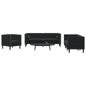 Set de sofás Chesterfield con cojines 3 piezas terciopelo negro de , Sofás - Ref: Foro24-3209286, Precio: 740,51 €, Descuento: %