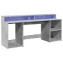 Desk with LED lights, engineered wood, gray concrete finish, 200x55x91 cm. by , Desks - Ref: Foro24-3309441, Price: 205,13 €,...