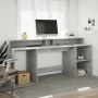 Desk with LED lights, engineered wood, gray concrete finish, 200x55x91 cm. by , Desks - Ref: Foro24-3309441, Price: 205,13 €,...