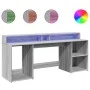 Engineered wood desk with LED lights in gray Sonoma finish, measuring 200x55x91 cm. by , Desks - Ref: Foro24-3309443, Price: ...