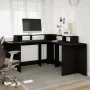 Engineered wood black desk with LED light 152x152x91 cm by , Desks - Ref: Foro24-3309457, Price: 210,25 €, Discount: %