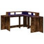 Escritorio con LED madera ingeniería roble ahumado 152x152x91cm de , Escritorios - Ref: Foro24-3309460, Precio: 181,92 €, Des...