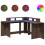 Desk with LED lights, engineered wood, brown oak, 152x152x91 cm. by , Desks - Ref: Foro24-3309462, Price: 162,83 €, Discount: %