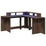 Desk with LED lights, engineered wood, brown oak, 152x152x91 cm. by , Desks - Ref: Foro24-3309462, Price: 162,83 €, Discount: %