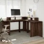 Desk with LED lights, engineered wood, brown oak, 152x152x91 cm. by , Desks - Ref: Foro24-3309462, Price: 162,83 €, Discount: %