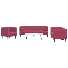 Set sofás Chesterfield con cojines 3 pzas terciopelo rojo tinto de , Sofás - Ref: Foro24-3209285, Precio: 783,33 €, Descuento: %