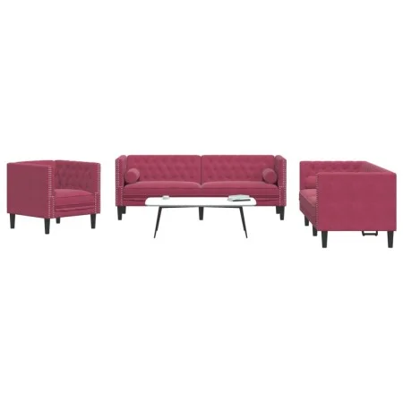 Set sofás Chesterfield con cojines 3 pzas terciopelo rojo tinto by , Sofas - Ref: Foro24-3209285, Price: 783,33 €, Discount: %